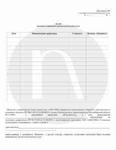 План оказания медицинских услуг (косметологических) услуг