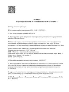 Выписка из реестра лицензий по состоянию